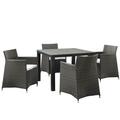 Primewir 5 Piece Junction Outdoor Patio Dining Set Gray plywood Brown Aluminum & Brown Poly Rattan EEI-1744-BRN-WHI-SET